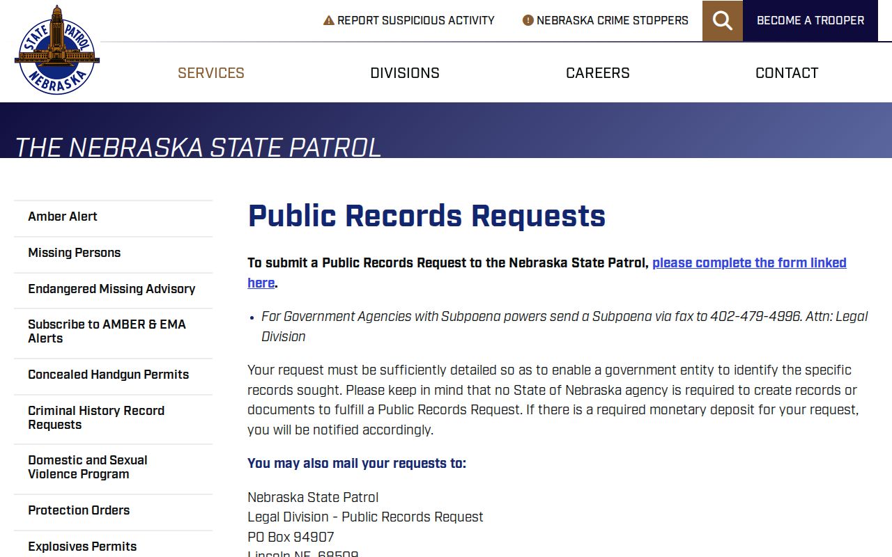 Bushnell criminal records through the Nebraska State Patrol request channel