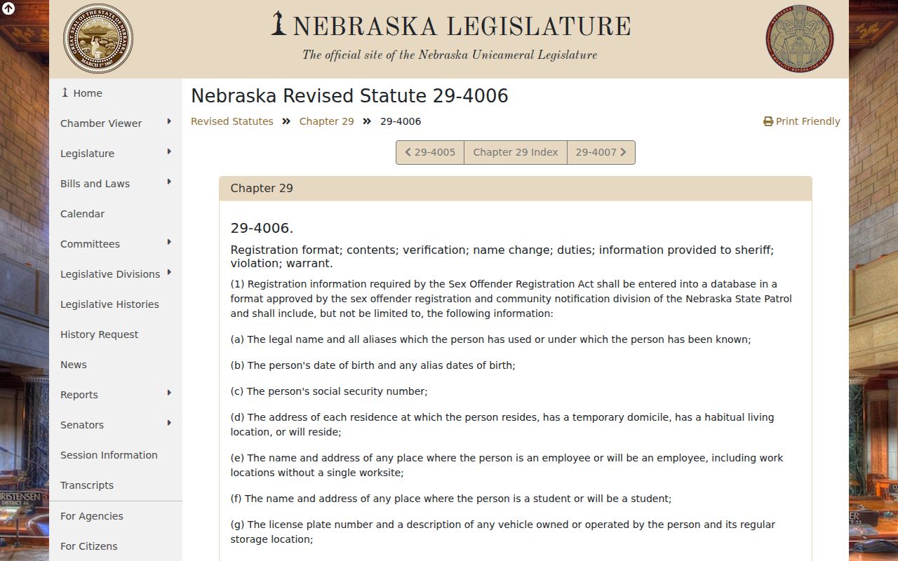 Dix criminal records and Nebraska registry form requirements