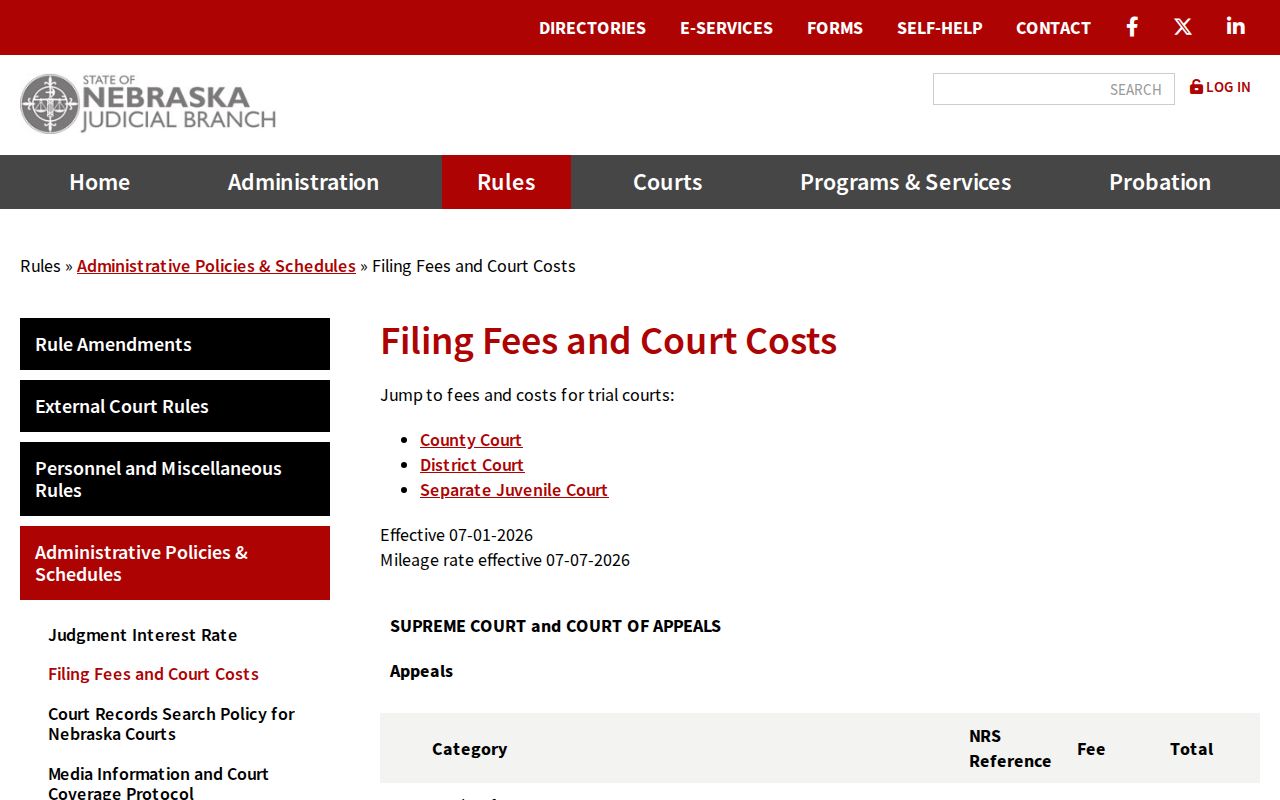 Current fee information for Kimball County criminal court records
