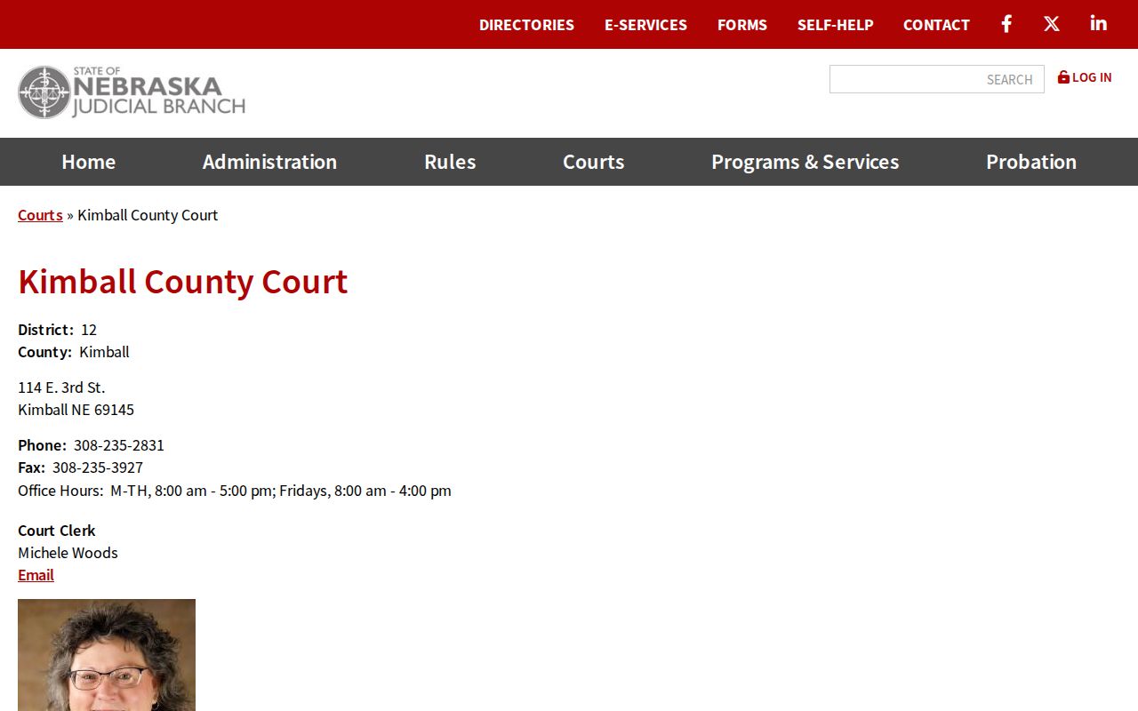 Official Kimball County criminal court case contact listing