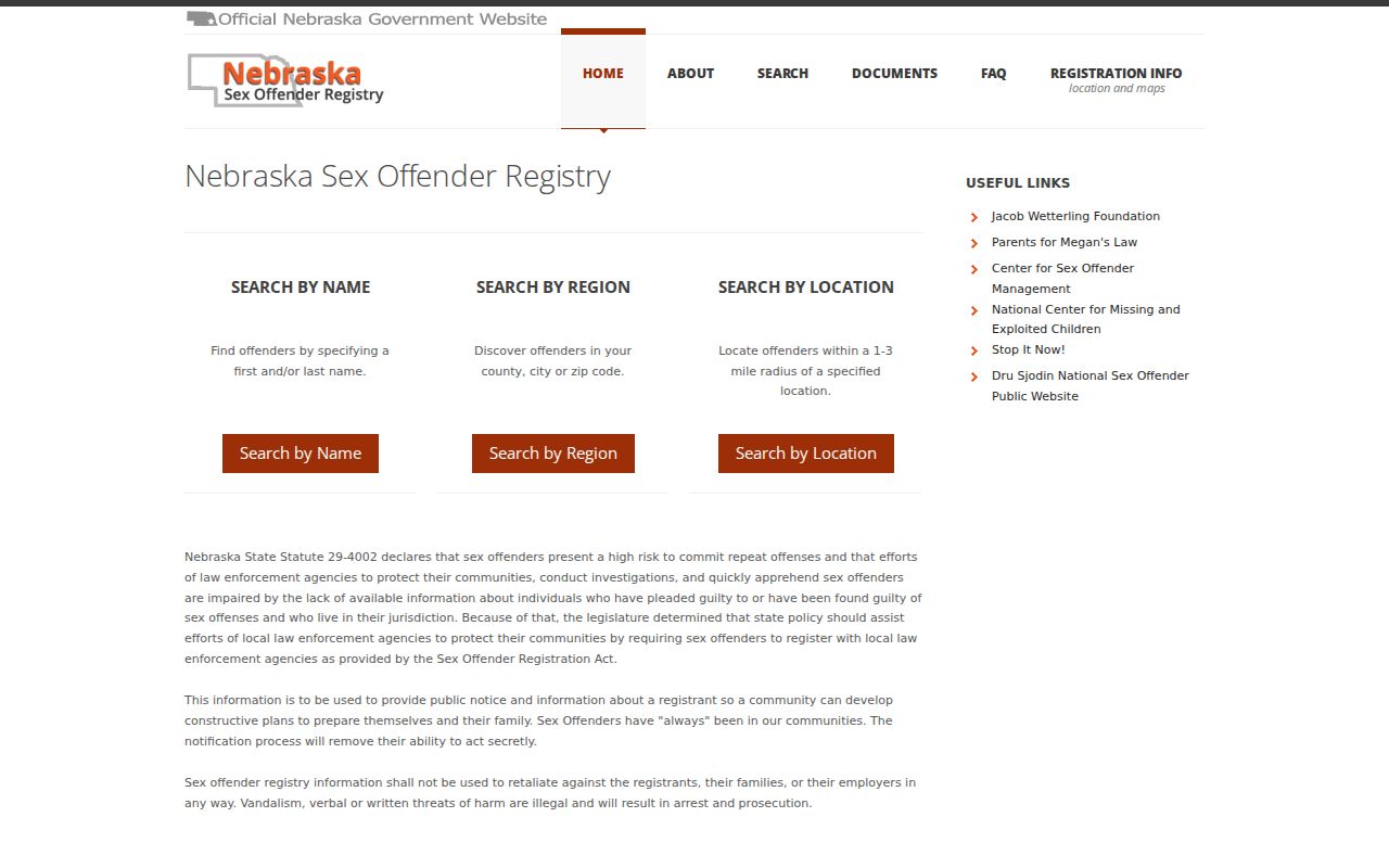 Kimball County sex offender search options on the official Nebraska registry