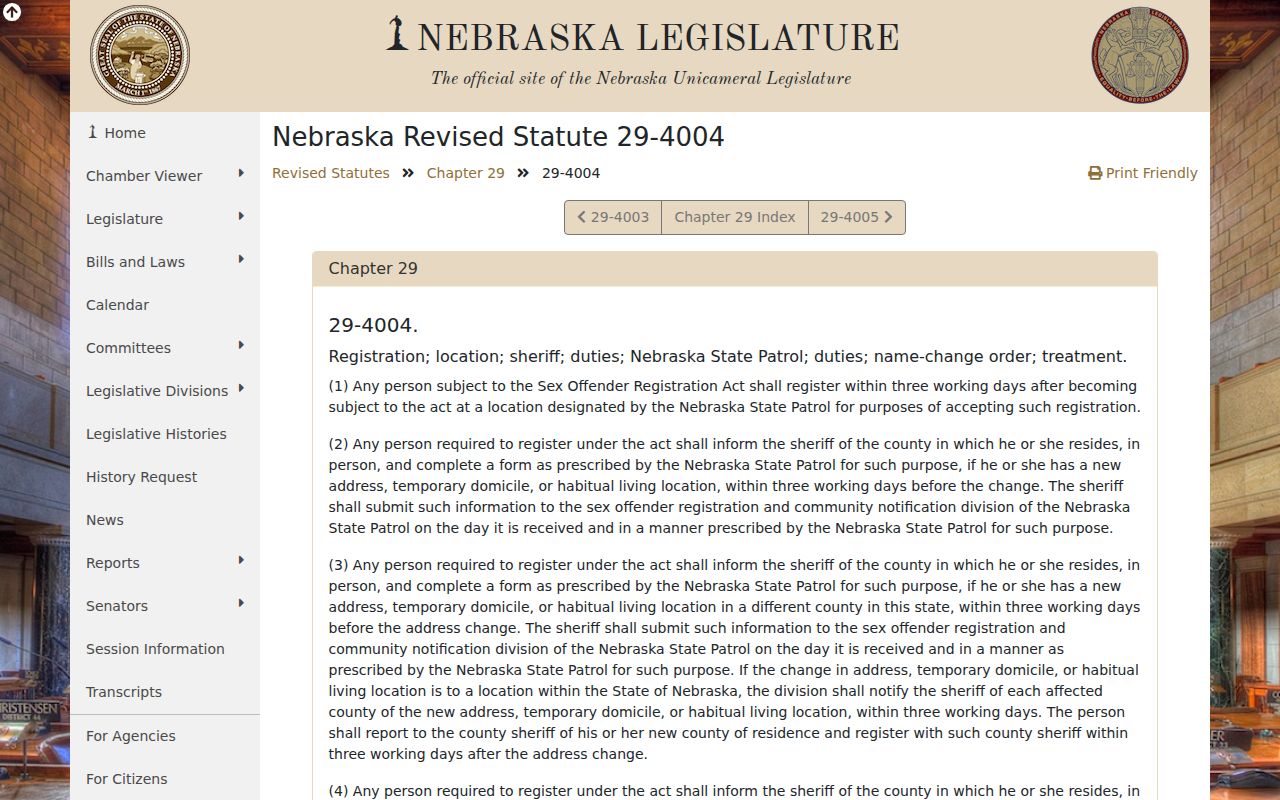 Kimball County sex offender registration duties under Nebraska statute 29-4004