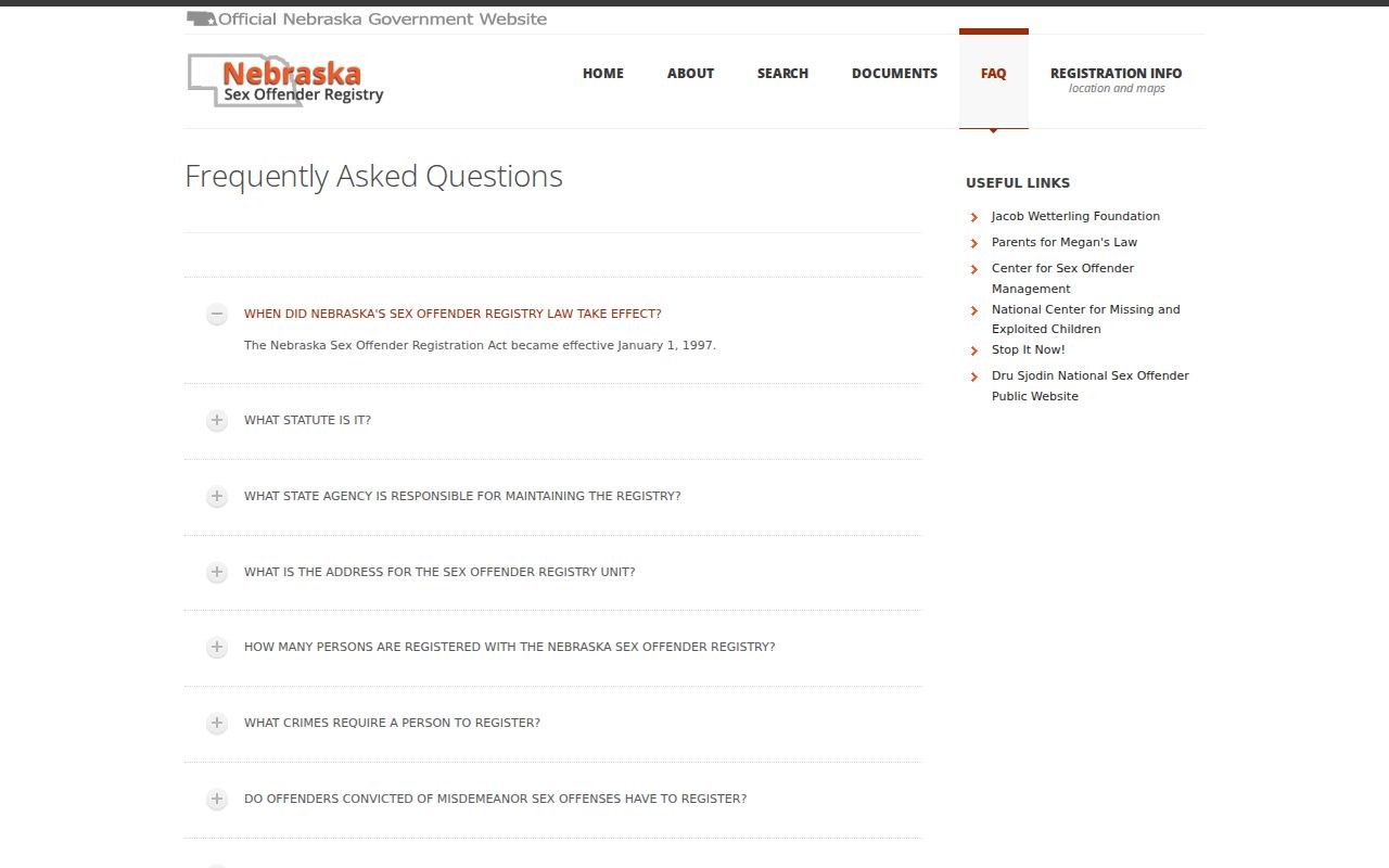 Kimball County sex offender registry FAQ about public scope and residency rules