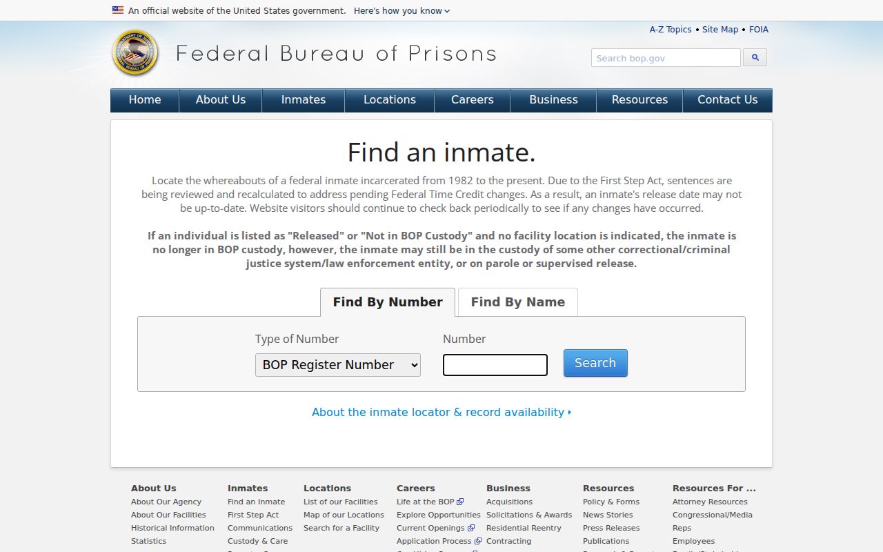 Kimball County criminal history federal Bureau of Prisons inmate locator