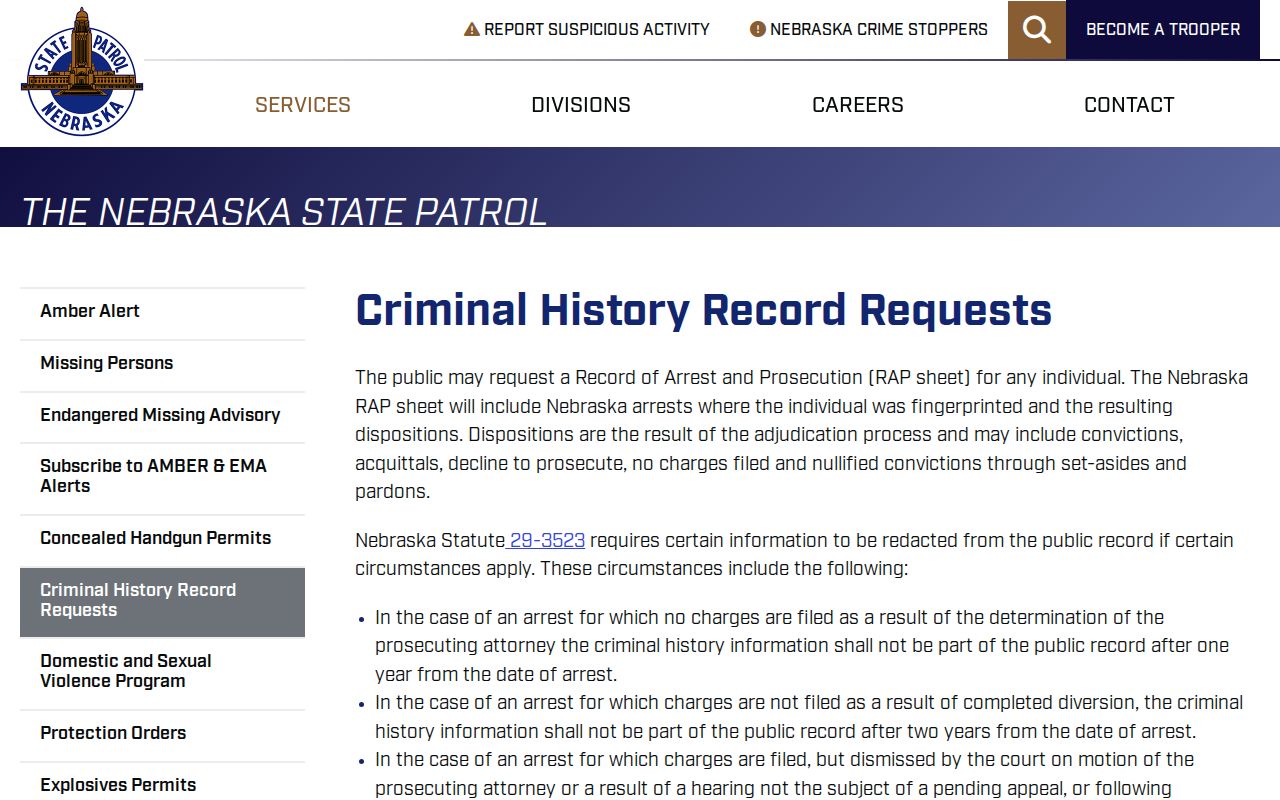 Kimball County criminal history Nebraska State Patrol RAP request page