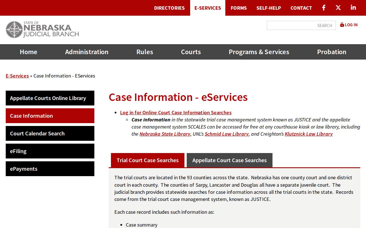 Kimball County criminal history JUSTICE court search choices