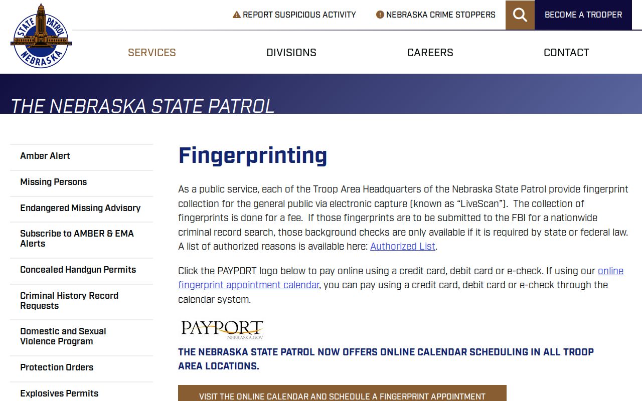Kimball County criminal history Nebraska LiveScan fingerprint channel